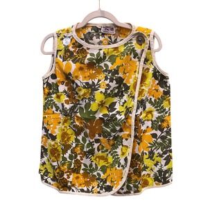 Vintage Floral Maternity Top Yellow Mod 60s 70s Cottagecore Retro Sleeveless